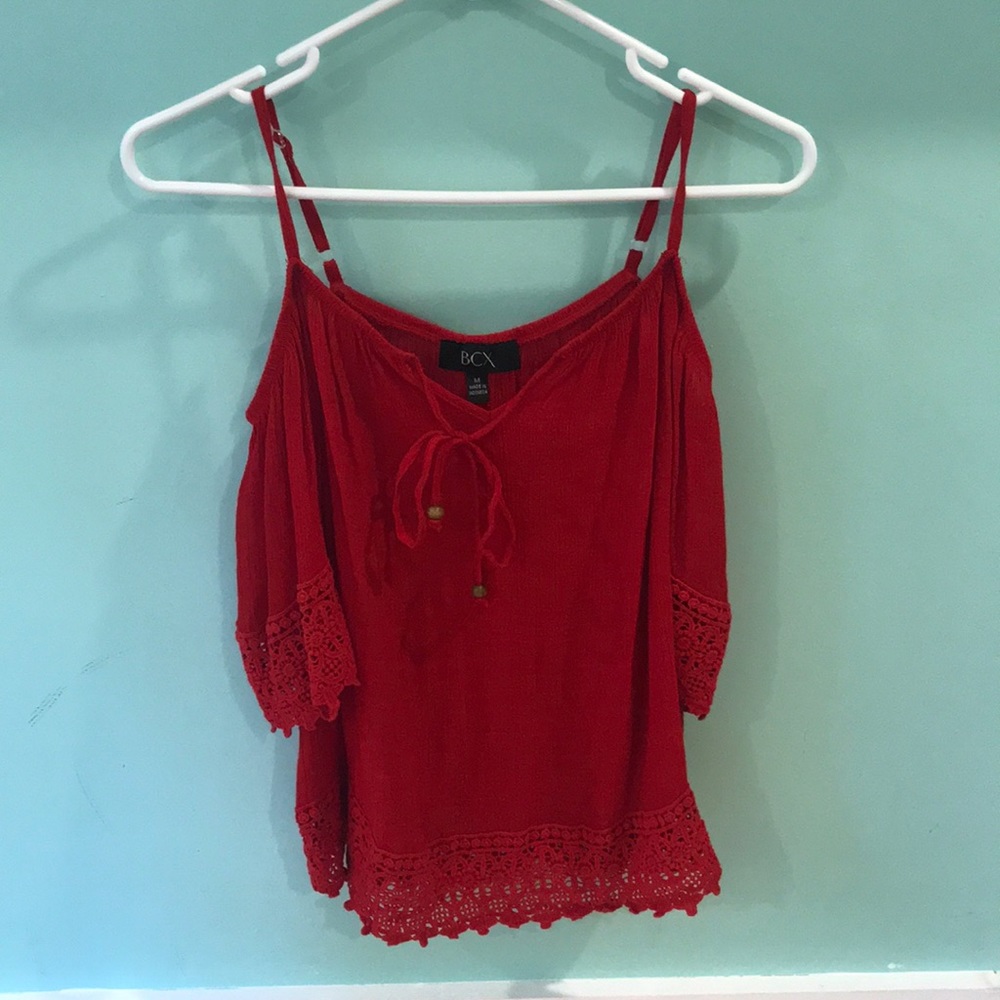 Red off the shoulder blouse